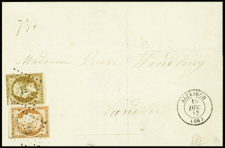 N°5 40c orange (TB) + n°9 (touché) obl PC 52 + T15