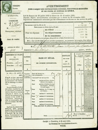 N°11 1c olive sur avertissement des contributions 