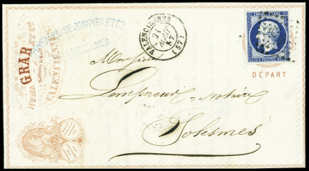 N° 14 obl PC 3472 + T15 "Valenciennes (57)" (1857)
