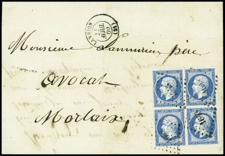 N°14 en bloc de 4 obl PC 1643 + T15 "Lannion (21)"