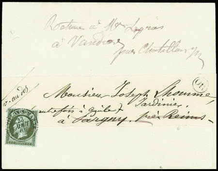 N°19 1c olive, obl T15 "Chatillon-s-Marne (49)" (1