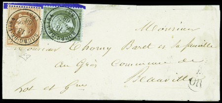 N°19 + 26 obl T15 "Bourg de Visa (85)" (1868) sur 