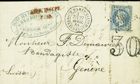 N°29 obl étoile 39 + CAD "Paris R. des Ecluses St 