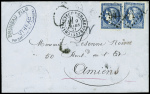 N°45 20c bleu foncé, 2 pièces, obl GC 941 + T17 "Chateauneuf-s-Charente