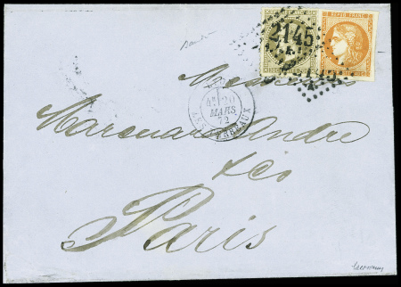 N°48 40c orange + n°30 obl GC 2145A + T17 Lyon les