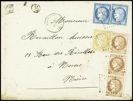 N°51 bande de 3 verticale + 59 + 60, 2 pièces, obl