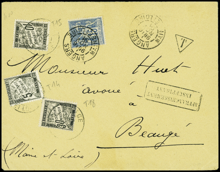 N°90 obl Angers (1891) sur lettre avec taxe n°14 +