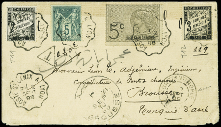 N°75 + timbre fiscal 5c noir + taxe 11 + 12 obl CA