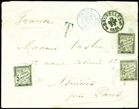 Lettre non AFF de Bruxelles (1891) avec taxe n°14