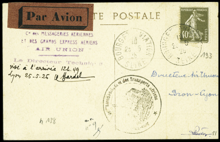 25.5.1926. Paris - Lyon par Air Union, carte posta
