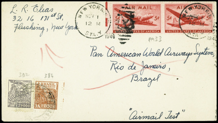 USA PA n°33 en paire obl New York (1.11.1946) sur 