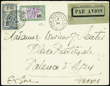 Madagascar n°152 + 153 obl Morondava (6 nov 34) su