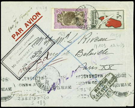 17.4.39 Tananarive - Paris. Lettre avec cachet rec