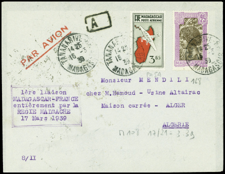 Masagascar n°168 + PA5A obl Tananarive sur lettre 