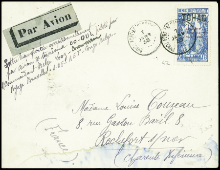 Tchad n°42 obl Fort Archambault (7 janv 35) sur le