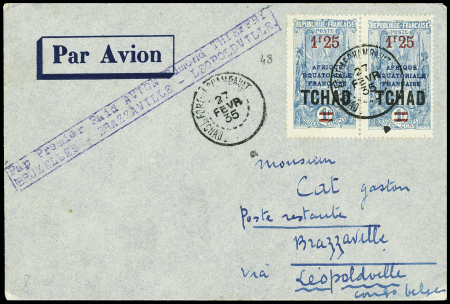 Tchad n°48 en paire obl Fort Archambault (27.2.35)