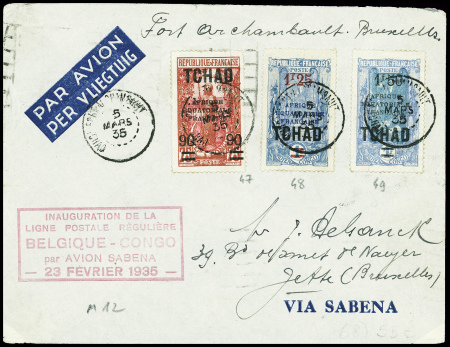 Tchad n°47 + 48 + 49 obl Fort-Archambault (5 mars 