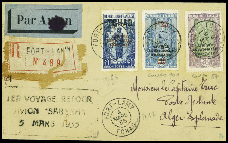 Tchad n°84 + Congo n°87 + 101 obl Fort-Lamy (4 mar