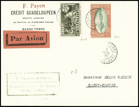 Guadeloupe n°112 + 127 obl Basse-Terre (5 juil 36)