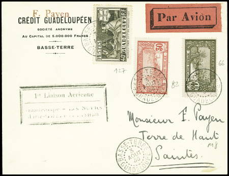 Guadeloupe n°66 + 82 + 127 obl Basse-Terre (3 aout