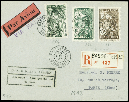 Guadeloupe n°131 + 132 + 134 obl Basse-Terre (10 a