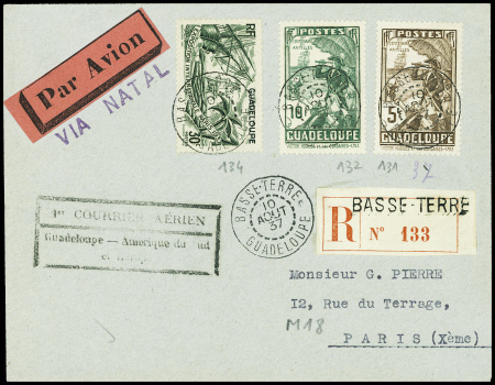 Guadeloupe n°131 + 132 + 134 obl Basse-Terre (10 a