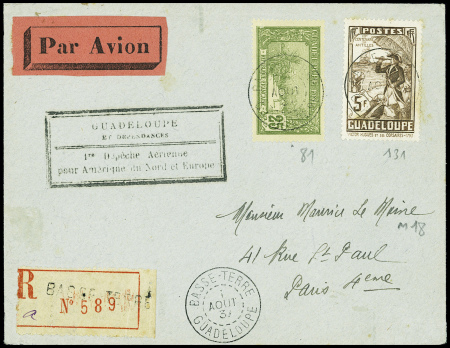 Guadeloupe n°81 + 131 obl Basse-Terre (1 aout 37) 