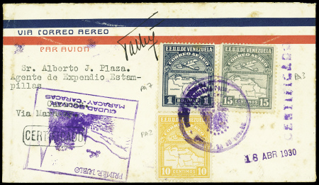 19.4.1930. Vénézuela PA2 + PA3 + PA7 sur lettre av
