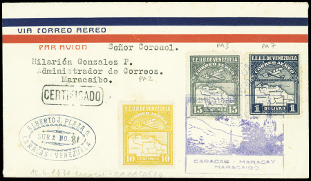 15.4.1930. Vénézuela PA2 + PA3 + PA7 sur lettre du