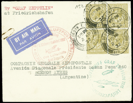 GB n°152 en bloc de 4 obl London (2.4.1932) sur le