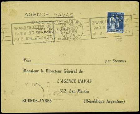 N°288 obl Paris RP Départ (14.6.1934) sur lettre p