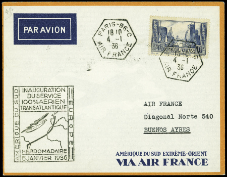 N°261 obl hex "Paris 96 C Air France" (4.1.36) sur