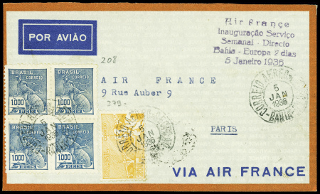 Brésil n°208 en bloc de 4 + n°279 obl Bahia (5.1.3