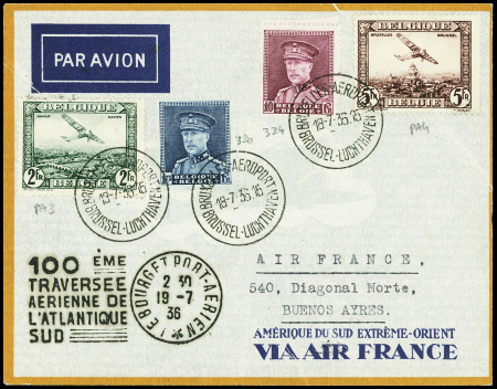 Belgique n°320 + 324 + PA3 + PA4 obl Bruxelles Aér