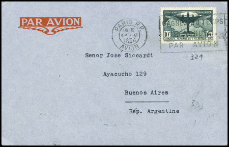 N°321, 10F Atlantique obl mec "Paris RP départ" (2