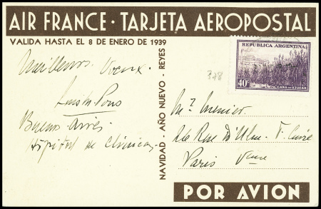 Carte postale de nouvel an Air France d'Argentine 
