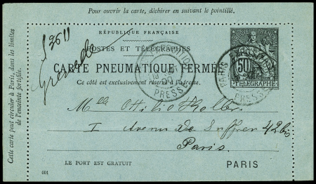 Entier carte-lettre 50c Chaplain noir sur bleu obl