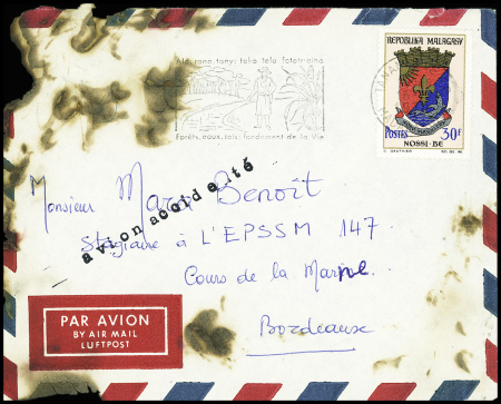 Lettre de Madagascar pour Bordeaux (vers 1970) ave