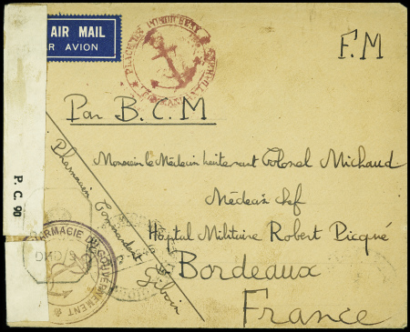 2 lettres par avion d'Inde anglaise pour Bordeaux 