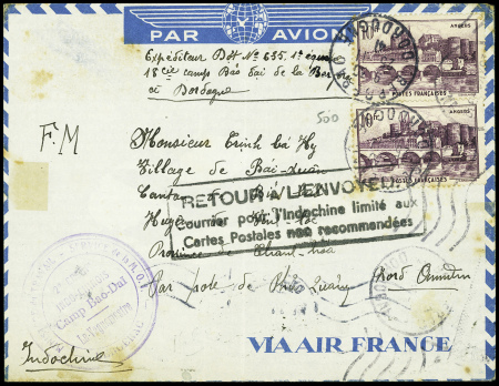 N°500, 2 pièces, obl Bergerac (25.11.41) sur lettr