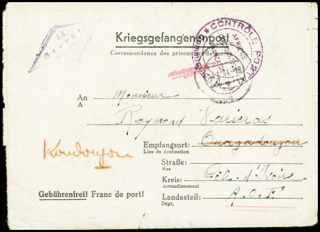 Formulaire du Stalag XIB adressé en Côte d'Ivoire 