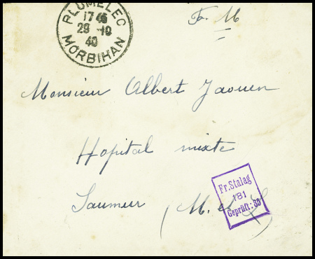 Lettre en franchise de Plumelec Morbihan (oct 1940