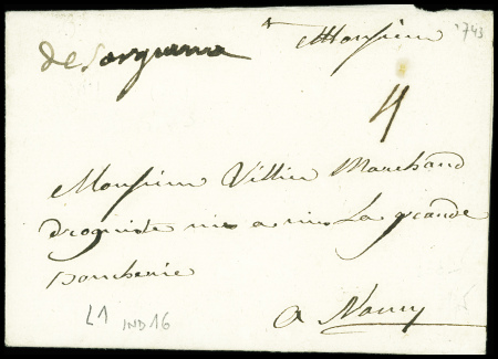 marque manuscrite "De Sarreguemine" (L n°1, ind 16