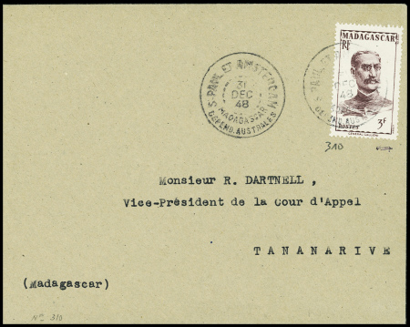 Madagascar n°310 obl CAD "S. Paul et Amsterdam dép
