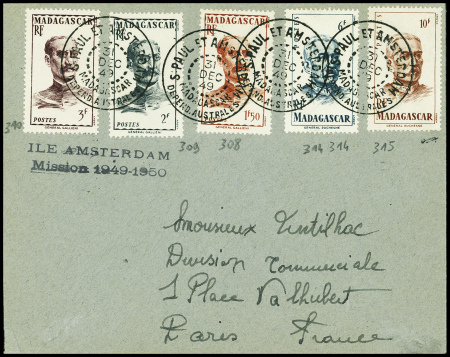 Madagascar n°308 + 309 + 310 + 314 + 315 obl CAD "