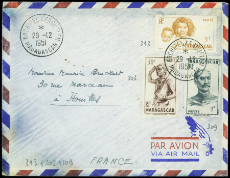 Madagascar n°303 + 309 + 313 obl CAD "Archipel Ker