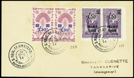 Madagascar n°261 en paire + 287 en paire obl CAD "