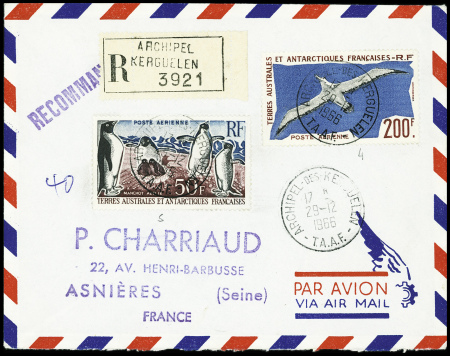 2 lettres AFF TAAF n°13C + 16 + PA5 + PA6 obl Croz