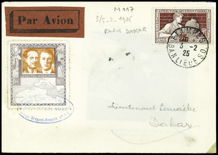 3 plis dont 2 lettres du vol Etampes-Dakar par Lem