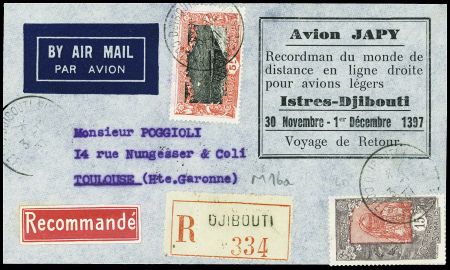 2 lettres Istres-Djibouti par avion Japy (M16 et M